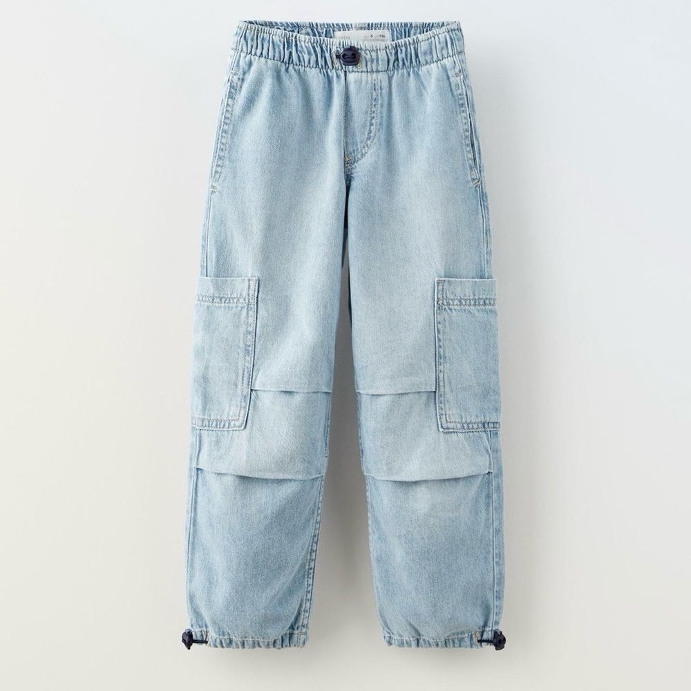 Zara Cargo Parachute Denim Pants Light Blue Boys 6 Years Old EUC